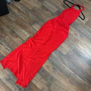 Elegant Red Halter Maxi Dress